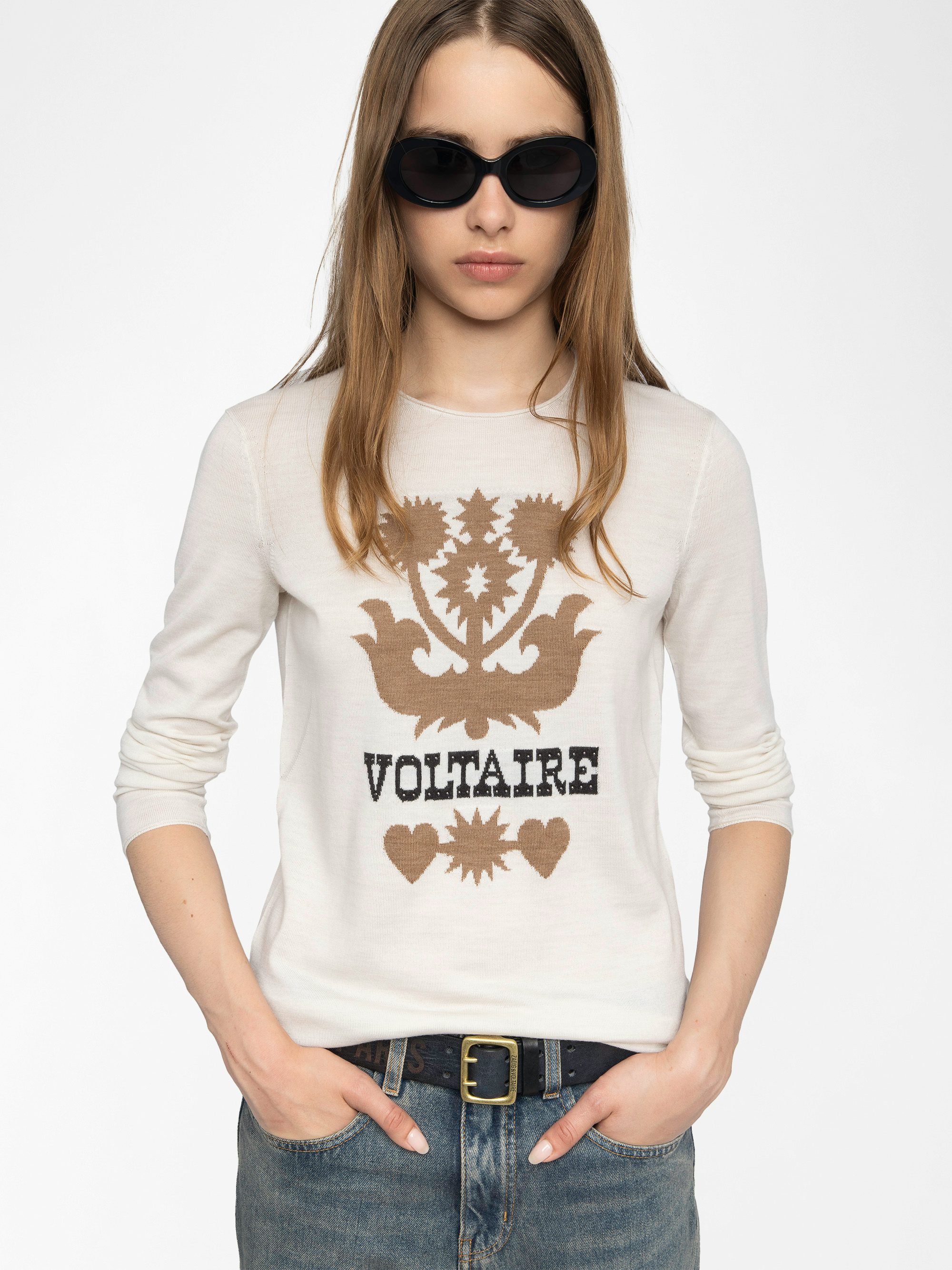 Teissa Wool Sweater - Sweater with round neck and intarsia on the front.